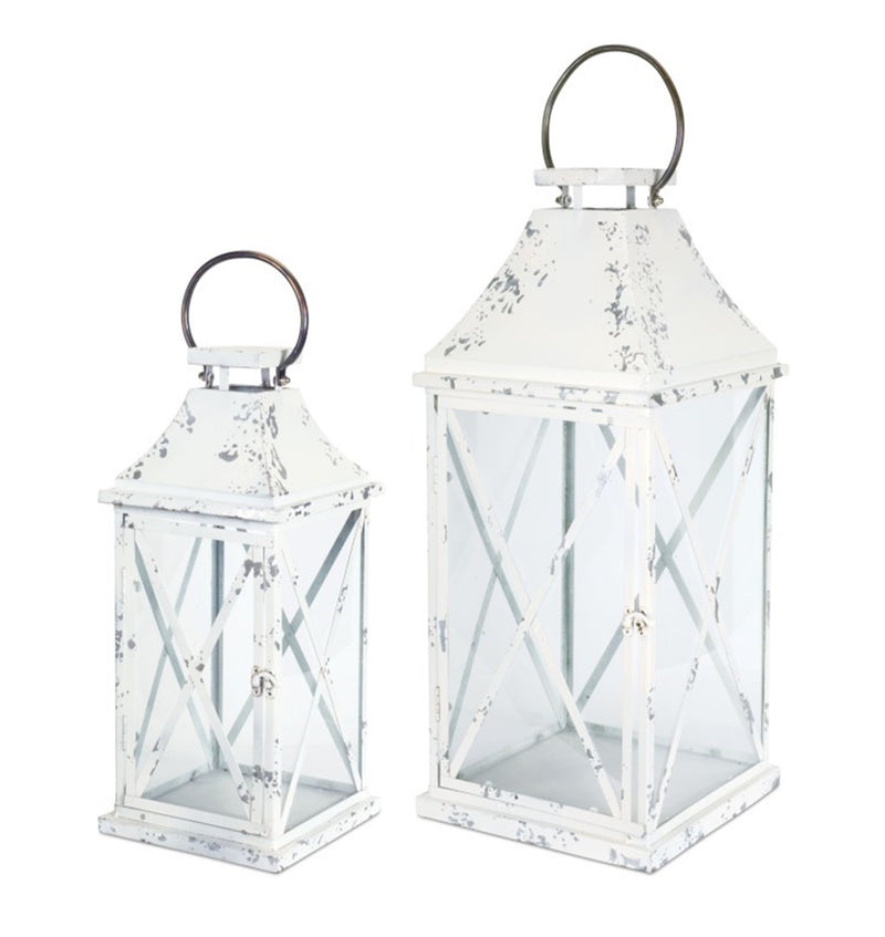 White Metal Lanterns (Set of 2)