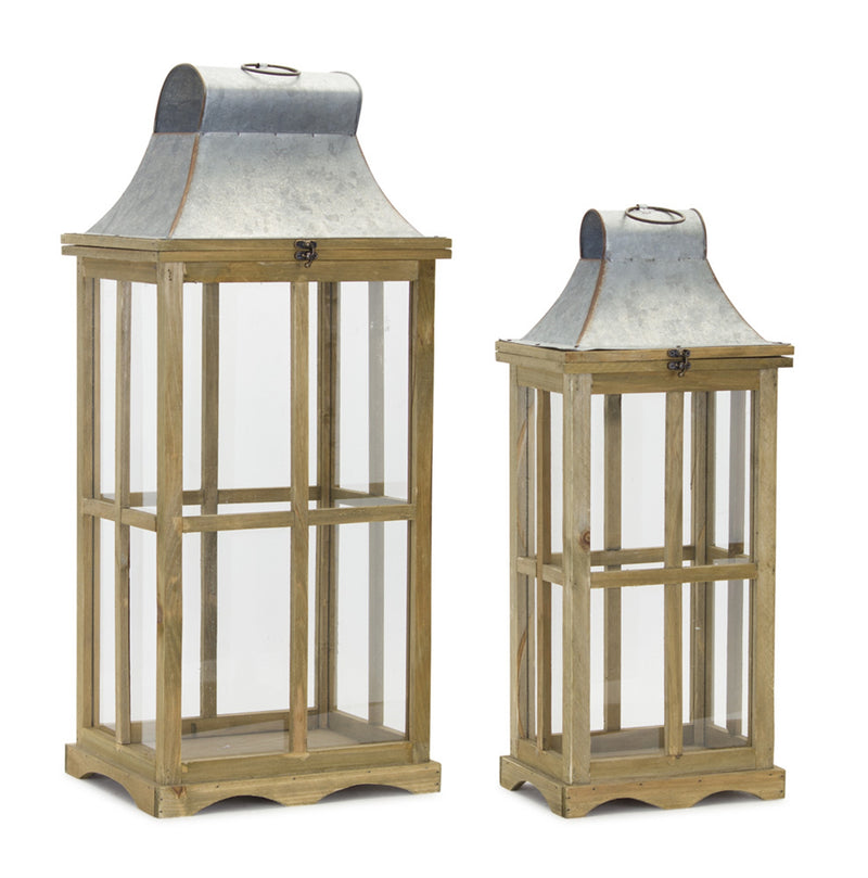 Wood and Metal Lanterns (Set of 2)