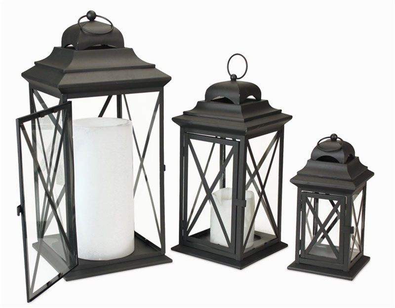 X Iron/Glass Decorative Lanterns (Set of 3)