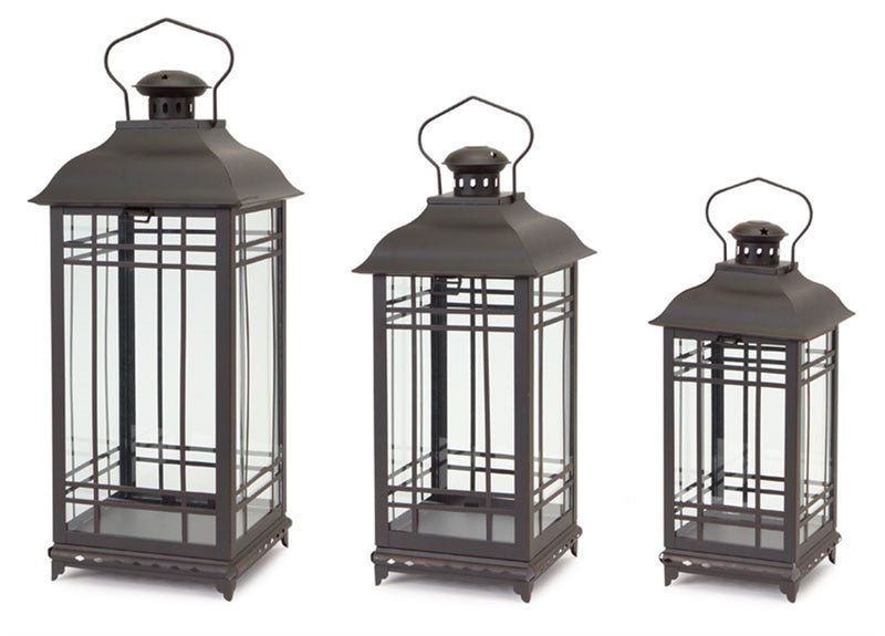 Metal/Glass Black Decorative Lanterns (Set of 3)