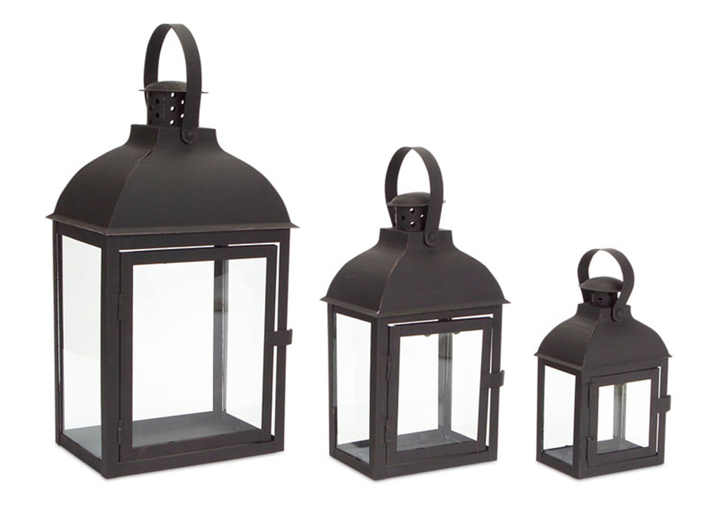 Small Black Iron/Glass Decorative Lanterns (Set of 3)