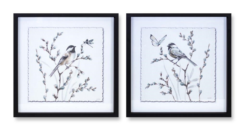 Framed Pussywillow and Bird Prints (Set of 2)