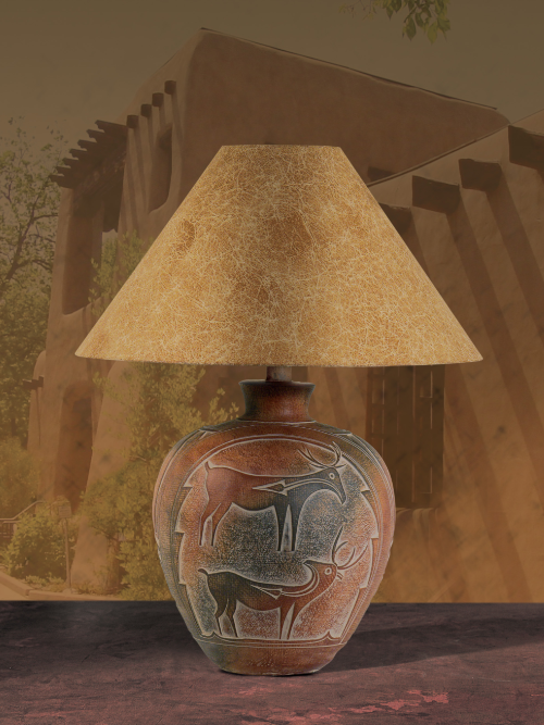 Indian Deer Table Lamp 26" | Hydrocal Base with 3-Way Switch
