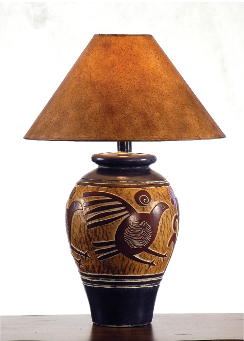 29" Hydrocal Table Lamp | Indian Bird Navy, 3-Way Switch