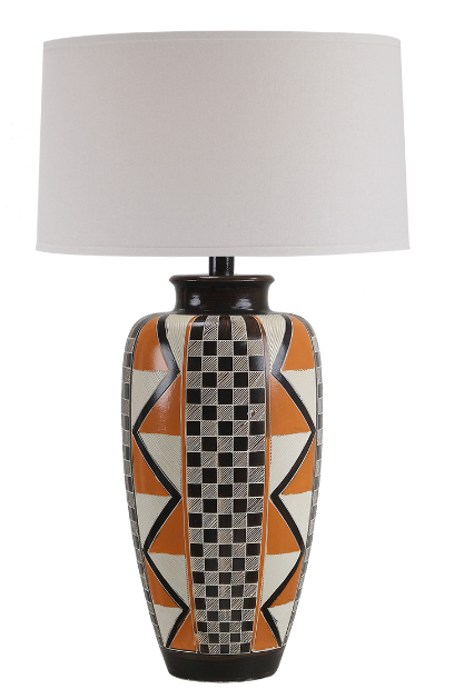 33" Hydrocal Table Lamp | Orange Black Multi, 3-Way Switch