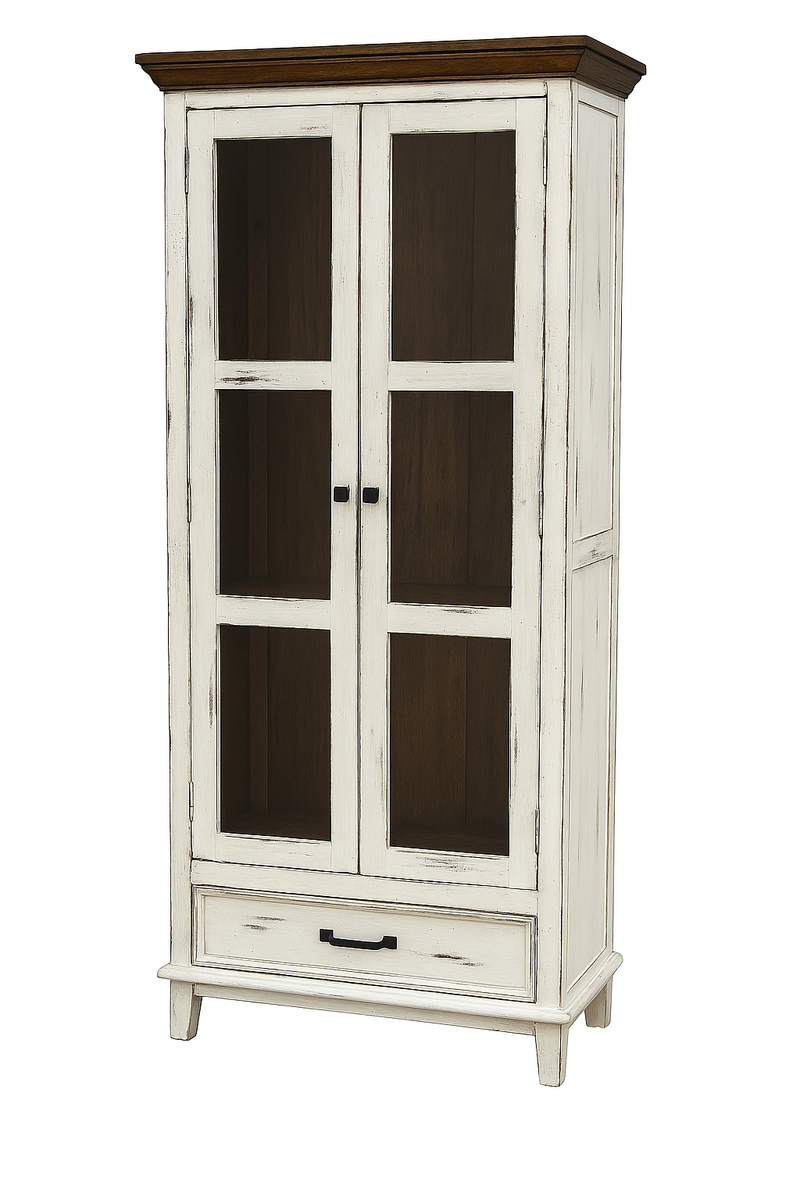 Socorro Tall Hutch with Glass Doors Rustic Cabinet