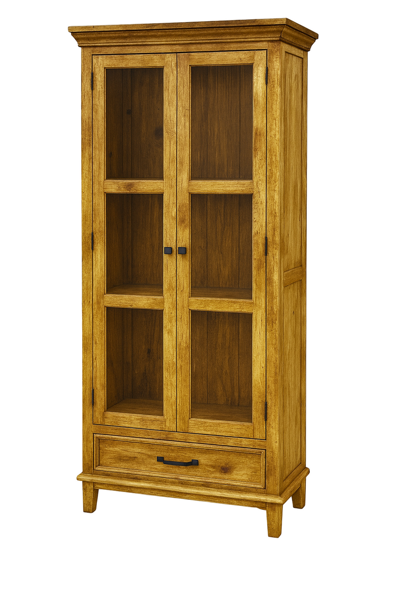 Socorro Tall Hutch with Glass Doors Rustic Cabinet