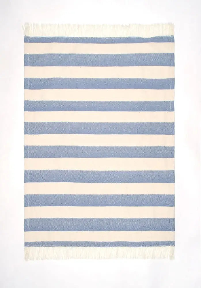 Wide Stripe Single Tea Towel Light Blue