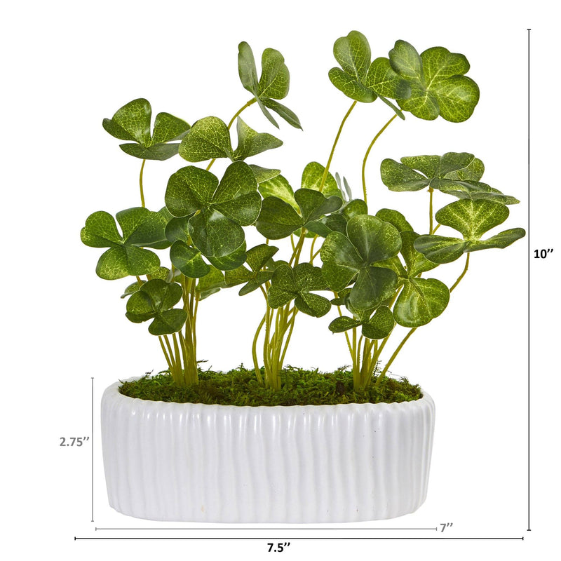 10” Clover Artificial Plant in White Planter (Set of 2)