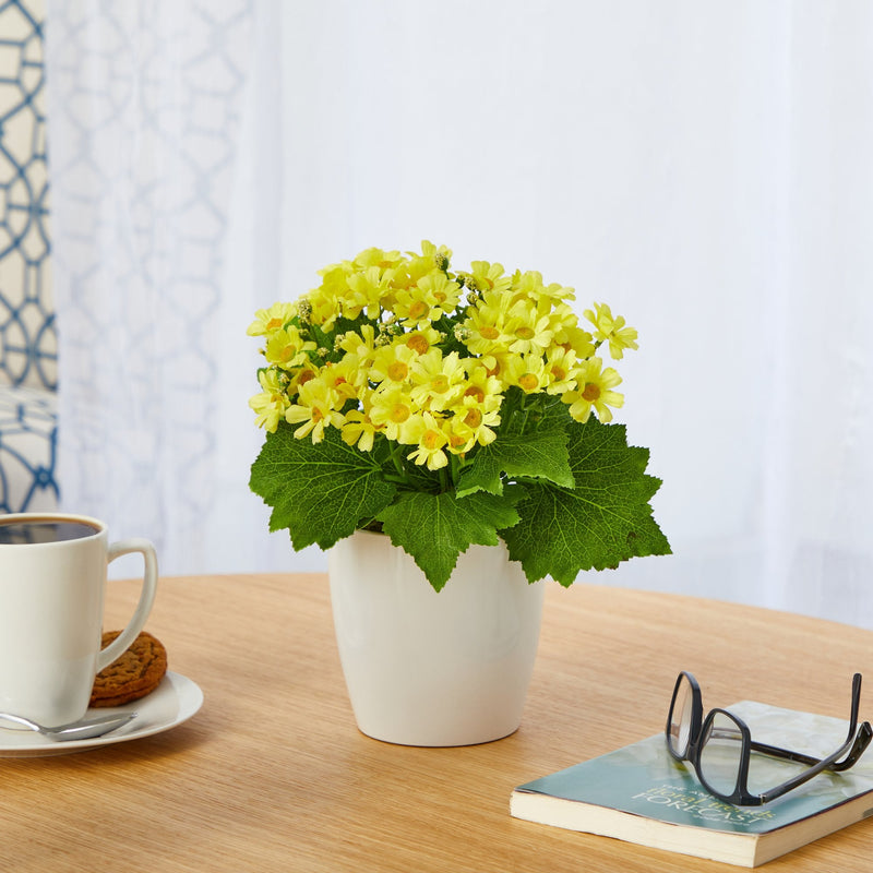 10” Daisy Artificial Plant in White Planter