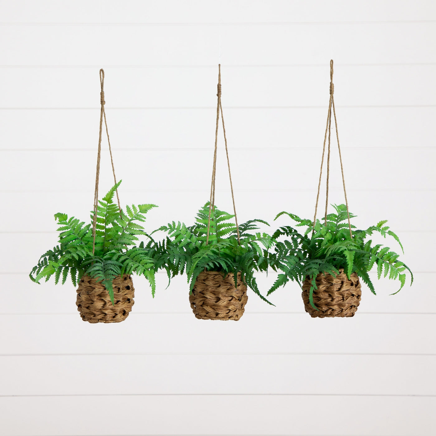 artificial hanging fern plants 10” UV Resistant Artificial Boston Fern in Hanging Wicker Basket (Indo – Rustics for Less