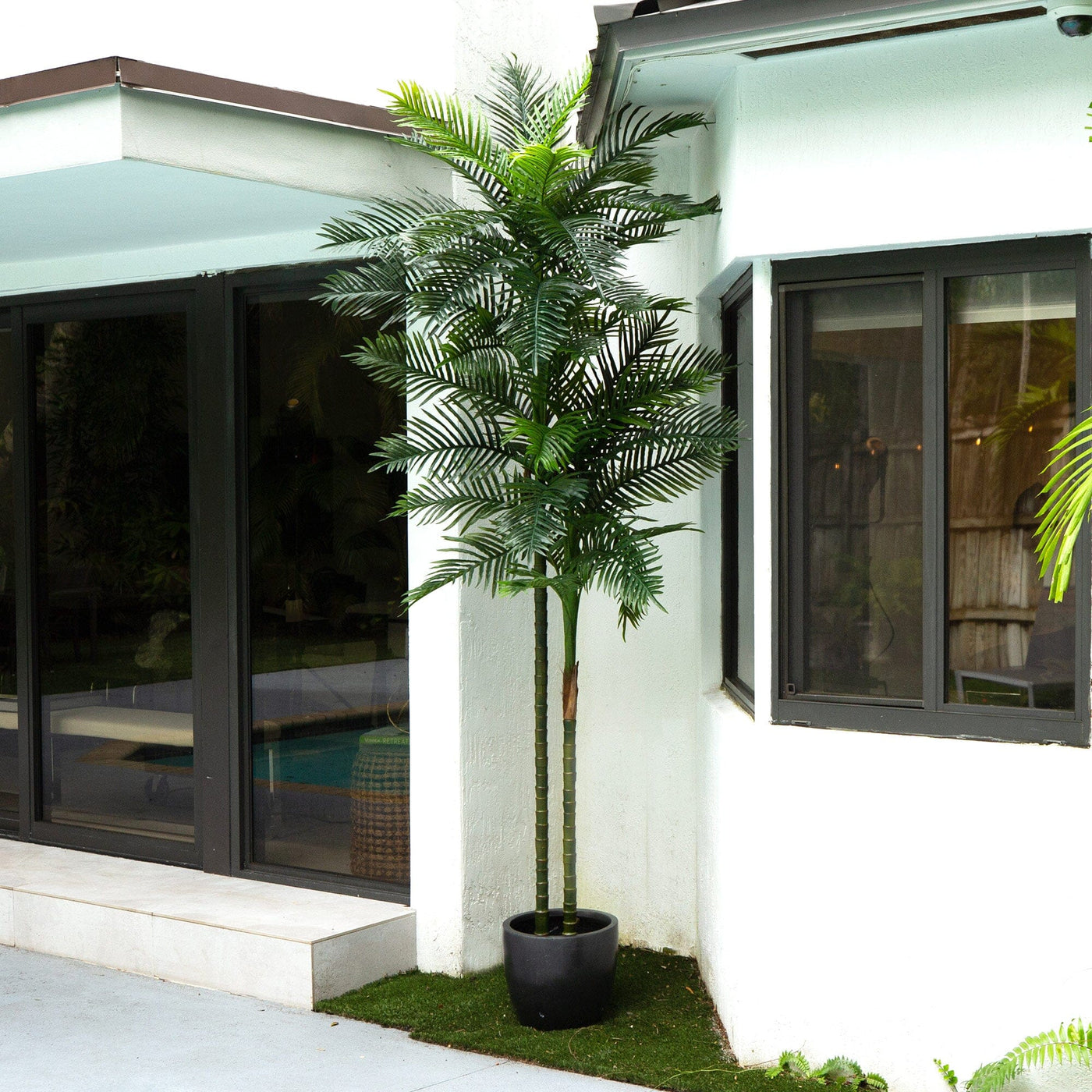robellini palm plant 10' UV Resistant Artificial Double Robellini Palm Tree (Indoor/Outdoor – Rustics for Less