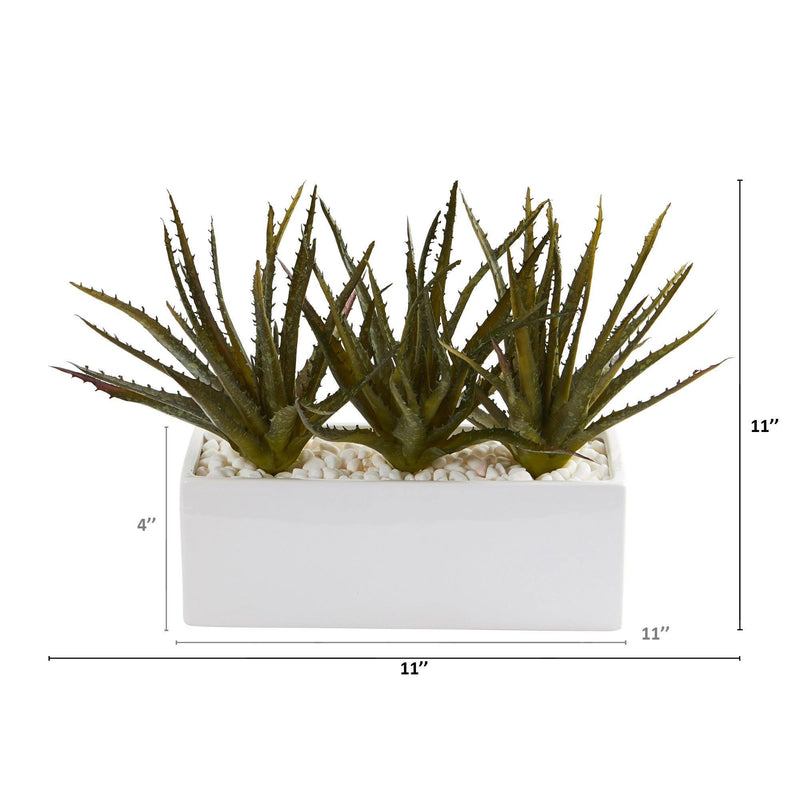 11” Aloe Succulent Artificial Plant in White Planter