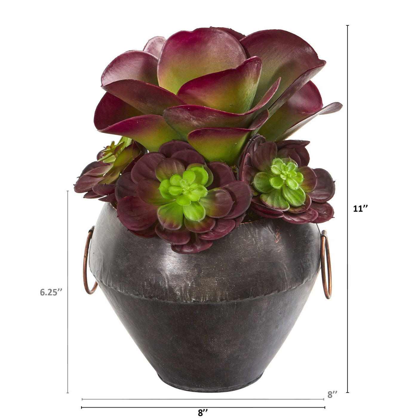 artificial succulent bowl Nearly Natural 11In. Echeveria and Succulent Artificial Plant in Metal Bowl