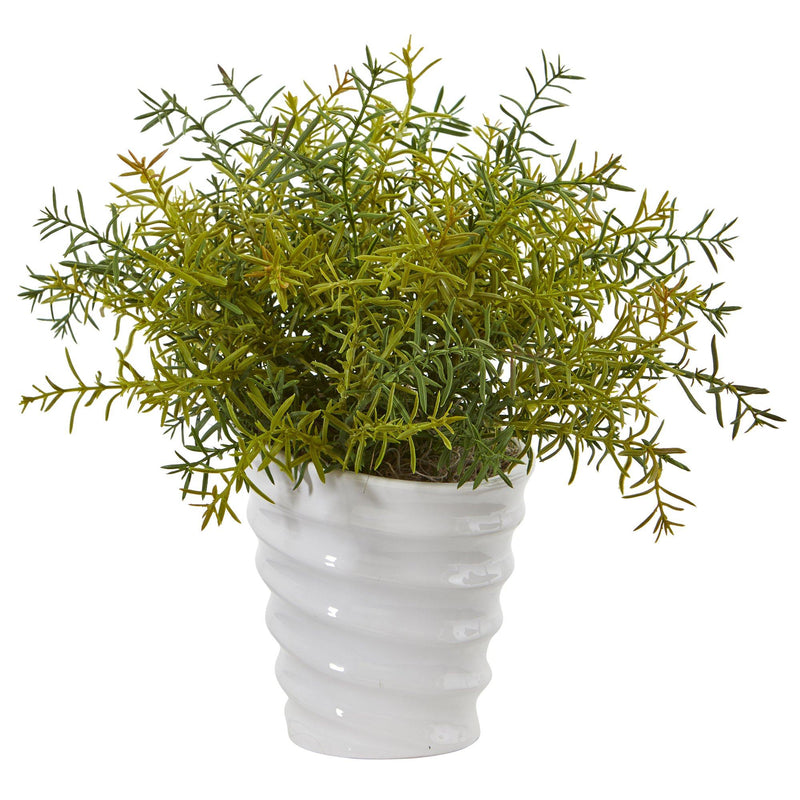 13” Rosemary Artificial Plant in Decorative Swirl Planter by Nearly Natural