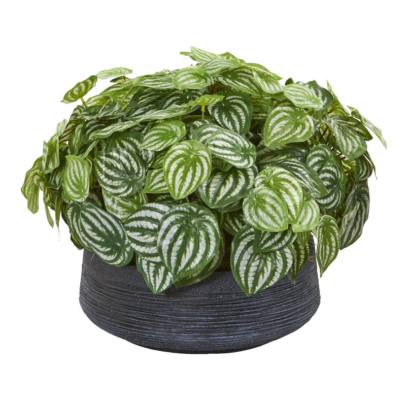 14” Watermelon Peperomia Artificial Plant in Decorative Bowl (Real Touch) by Nearly Natural