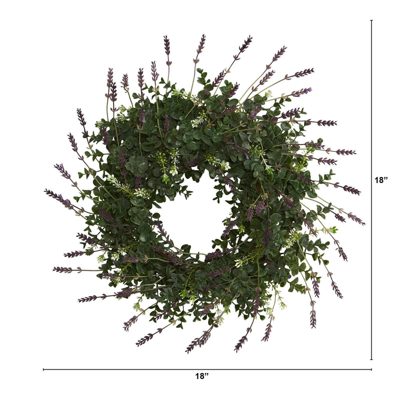 18” Eucalyptus and Lavender Double Ring Artificial Wreath with Twig Base