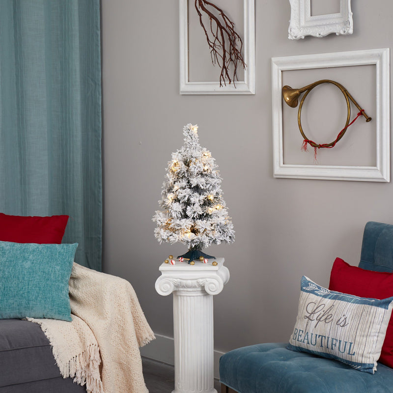 2’ Flocked Artificial Christmas Tree with 30 Clear LED Lights