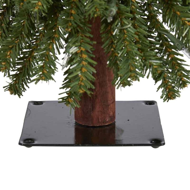 2’ Grand Alpine Artificial Christmas Tree with 35 Clear Lights and 111 Bendable Branches on Natural Trunk