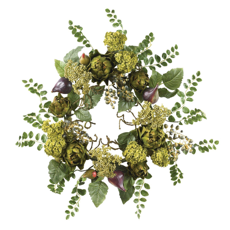 20" Artichoke Floral Wreath" by Nearly Natural