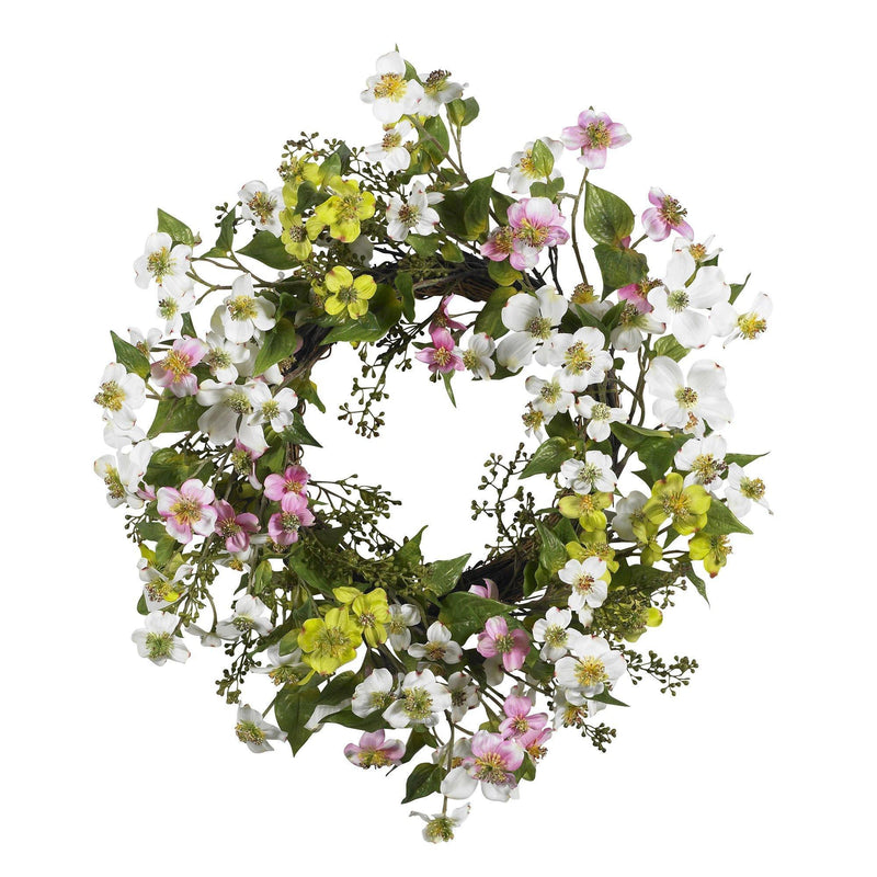 20" Dogwood Wreath" by Nearly Natural
