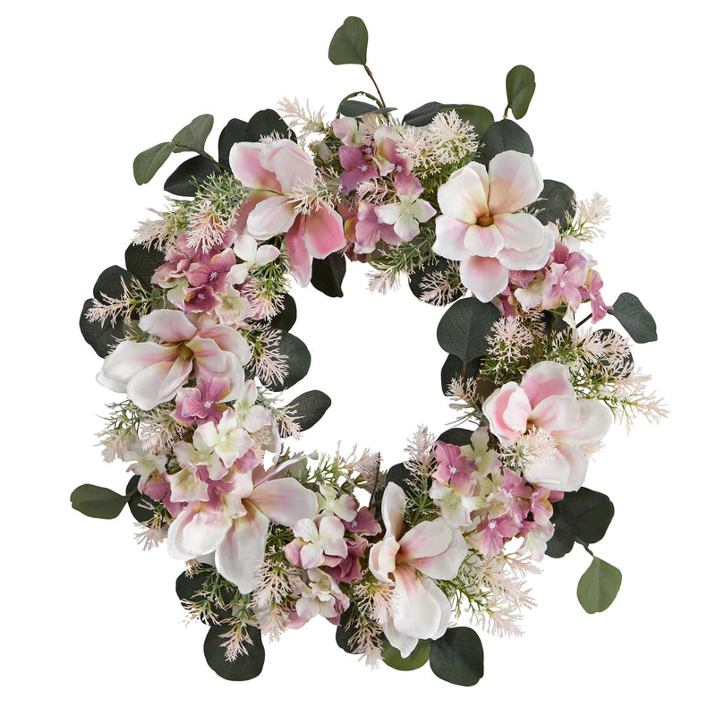 20” Hydrangea and Magnolia Artificial Wreath by Nearly Natural