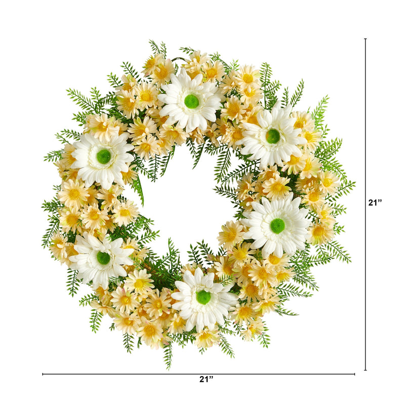 21” Artificial Mixed Daisy Wreath by Nearly Natural