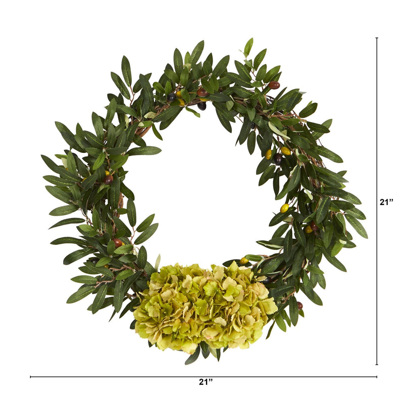 21” Olive with Hydrangea Artificial Wreath