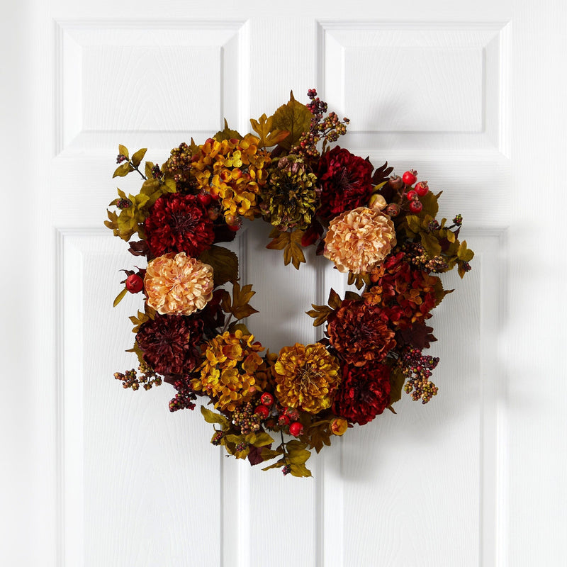 22" Autumn Hydrangea Peony Wreath