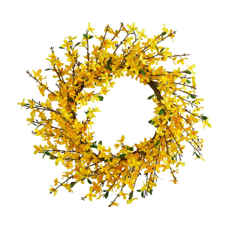 22” Forsythia Artificial Wreath by Nearly Natural