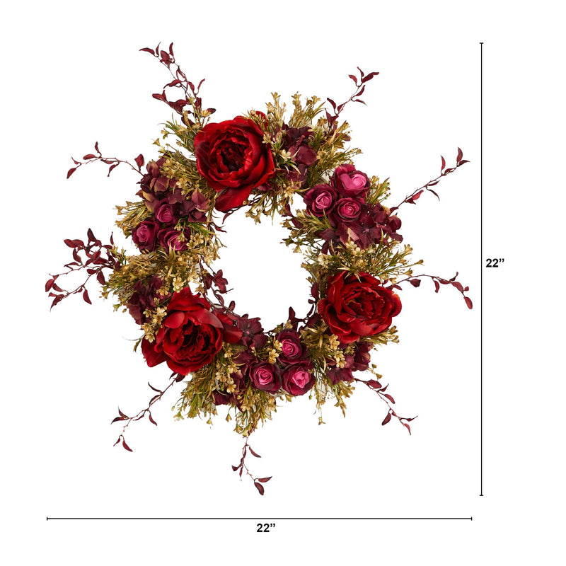 22” Peony and Rose Artificial Wreath
