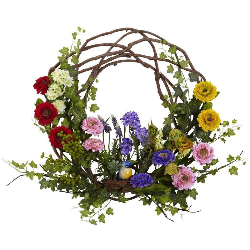 22” Spring Floral Wreath by Nearly Natural