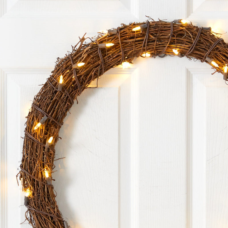 22” Vine Wreath with 50 Warm White LED Lights
