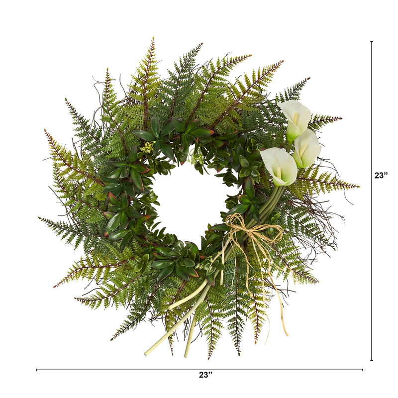 23” Assorted Fern and Calla Lily Artificial Wreath