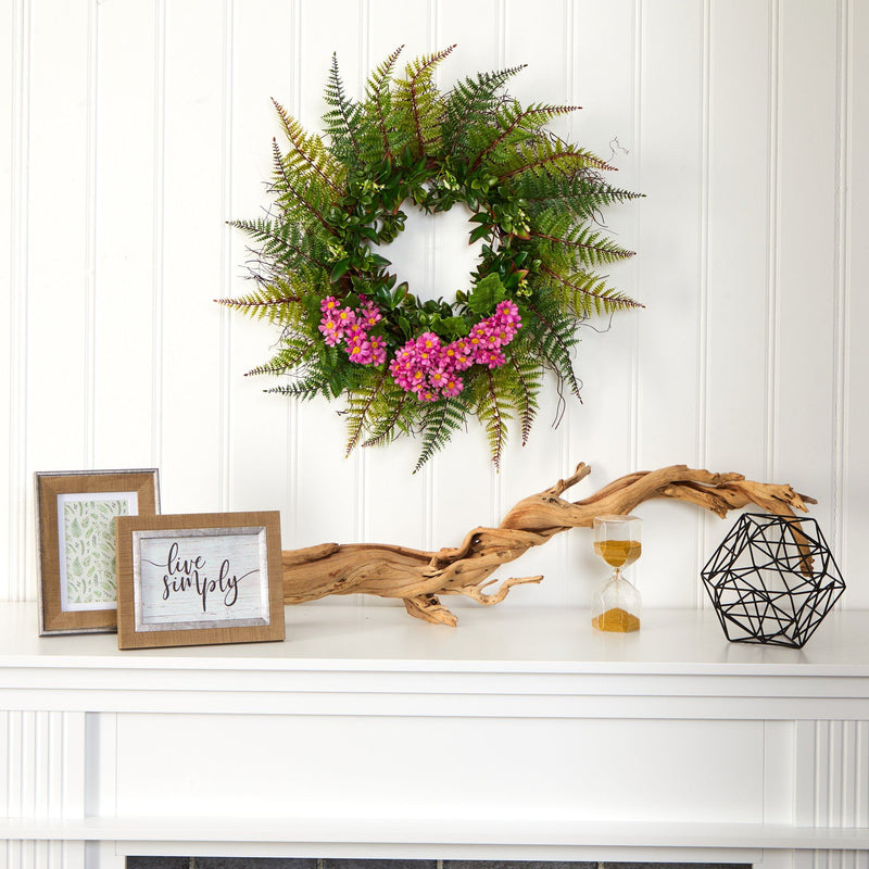 23” Assorted Fern and Daisy Artificial Wreath