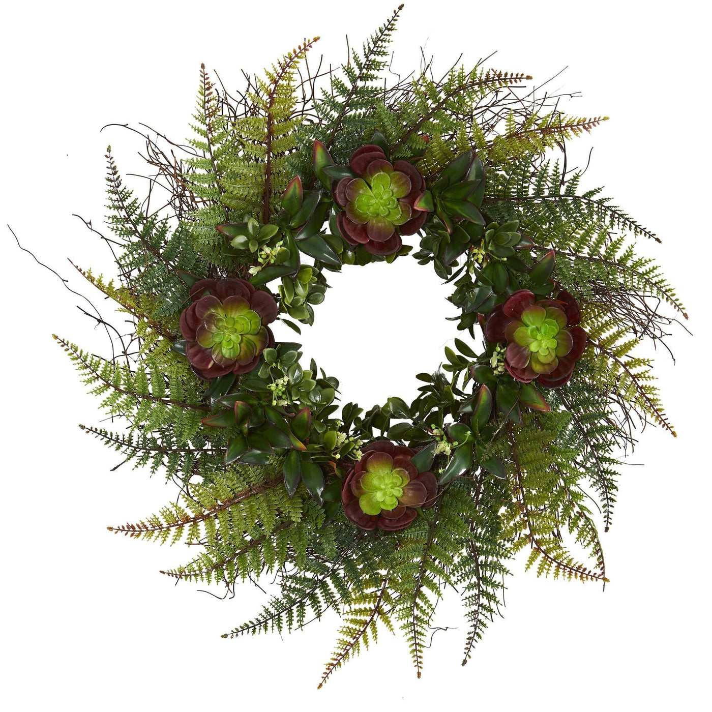 succulent wreath artificial 23” Assorted Fern and Echeveria Succulent Artificial Wreath – Rustics for Less