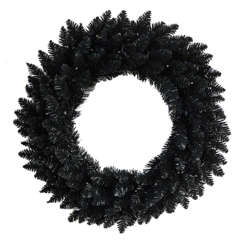 24” Black Artificial Wreath with 35 Warm White LED Lights