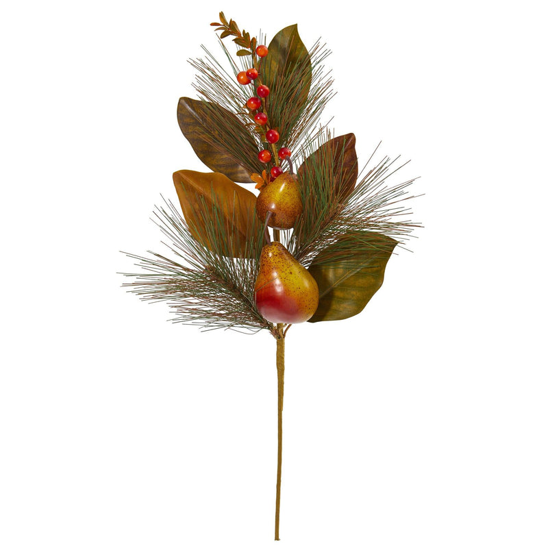24” Pear, Pine and Magnolia Leaf Artificial Flower (Set of 6) by Nearly Natural