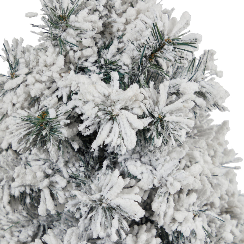 28” Flocked Artificial Christmas Tree with 30 Clear LED Lights in White Urn