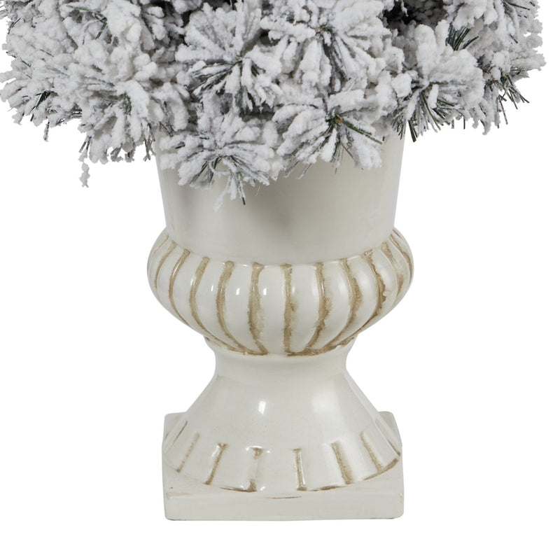 28” Flocked Artificial Christmas Tree with 30 Clear LED Lights in White Urn