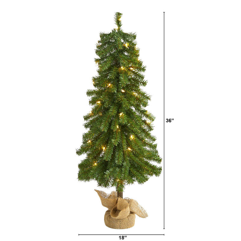 3' Alpine Artificial Christmas Tree with 50 Lights, 177 Bendable Branches and a Burlap Planter