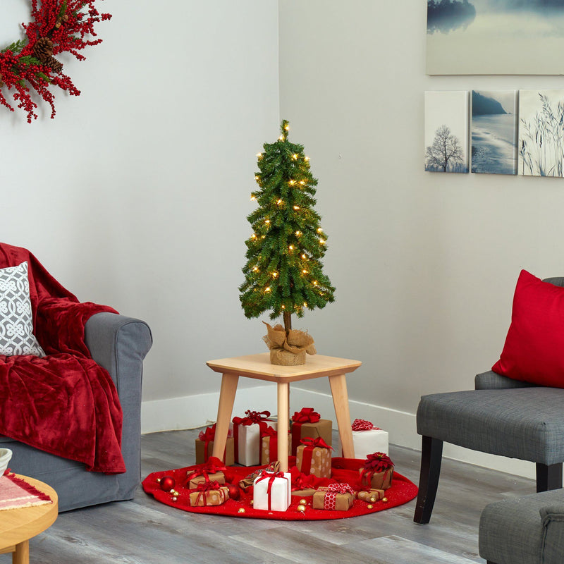 3' Alpine Artificial Christmas Tree with 50 Lights, 177 Bendable Branches and a Burlap Planter