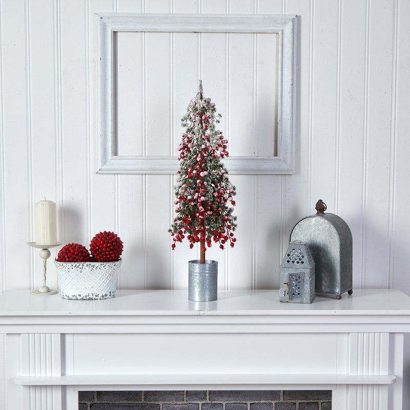 30” Flocked Berry Artificial Christmas Tree in Decorative Planter