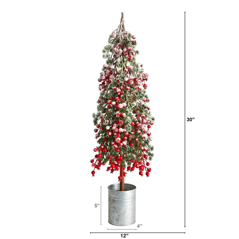 30” Flocked Berry Artificial Christmas Tree in Decorative Planter