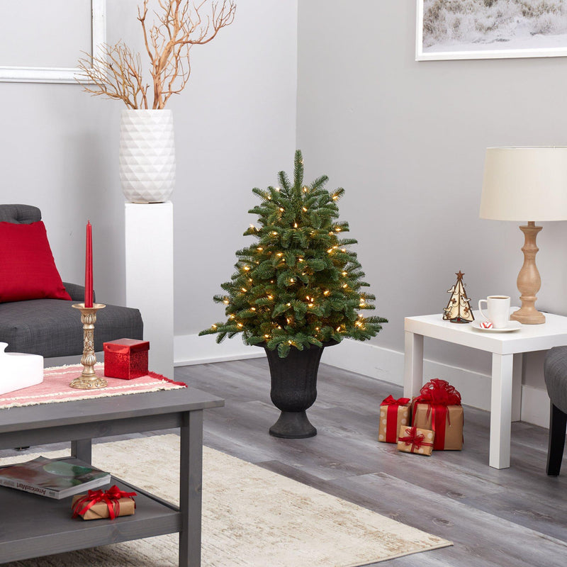 3.5’ South Carolina Spruce Artificial Christmas Tree with 100 White Warm Light and 458 Bendable Branches in Charcoal Urn