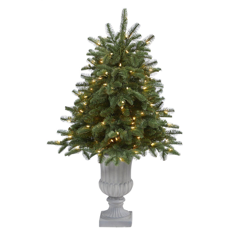 3.5’ South Carolina Spruce Artificial Christmas Tree with 100 White Warm Light and 458 Bendable Branches in Decorative Urn