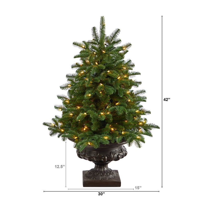 3.5’ South Carolina Spruce Artificial Christmas Tree with 100 White Warm Light and 458 Bendable Branches in Iron Colored Urn