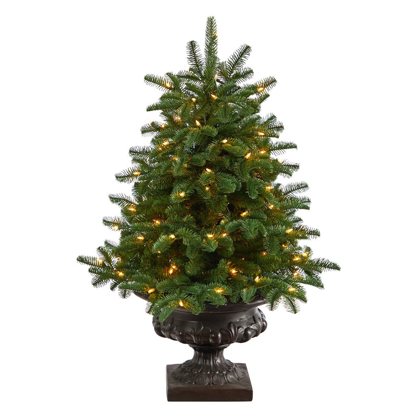 3.5’ South Carolina Spruce Artificial Christmas Tree with 100 White Warm Light and 458 Bendable Branches in Iron Colored Urn