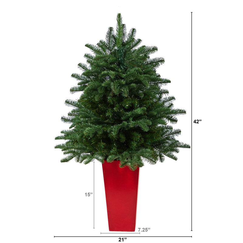 3.5’ South Carolina Spruce Artificial Christmas Tree with 458 Bendable Branches in Red Tower Planter