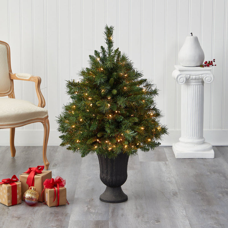 3.5’ Wyoming Mixed Pine Artificial Christmas Tree with 150 Clear Lights and 270 Bendable Branches in Charcoal Urn